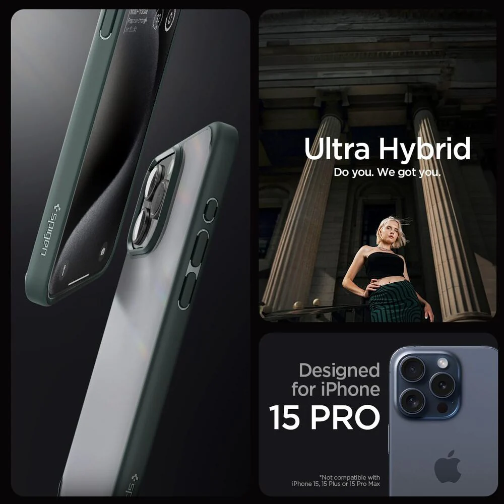 Spigen Apple iPhone 15 Pro Ultra Hybrid Case - Frost Green - Image 2