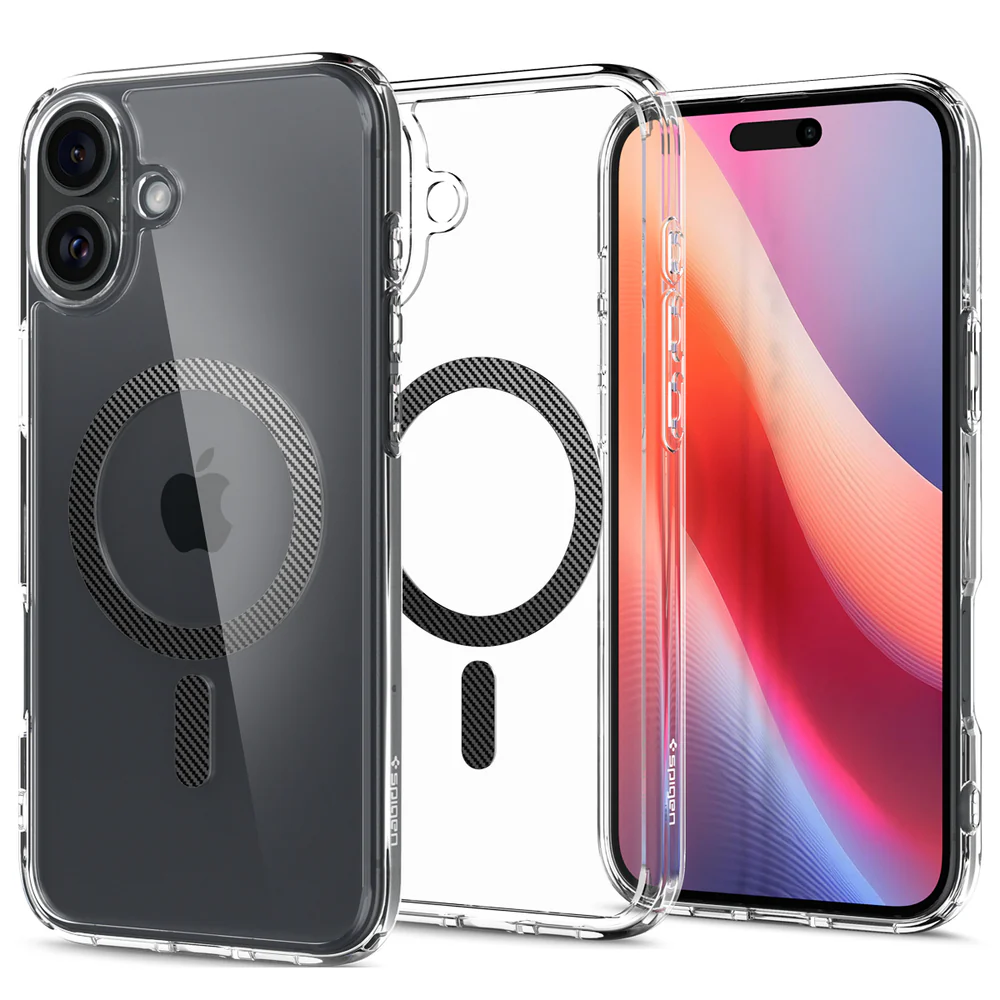 Spigen Apple iPhone 16 Plus Ultra Hybrid (MagFit) Case - Clear Case / Carbon Fiber Ring