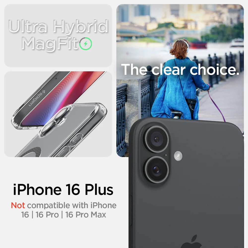 Spigen Apple iPhone 16 Plus Ultra Hybrid (MagFit) Case - Clear Case / Carbon Fiber Ring - Image 2