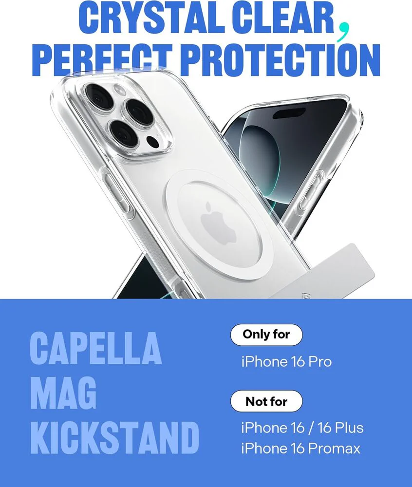 Spigen Apple iPhone 16 Pro Capella Mag Kickstand Case - Clear Case / White Ring - Image 2