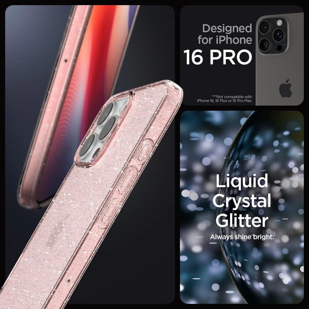 Spigen Apple iPhone 16 Pro Liquid Crystal Glitter Case - Rose Quartz - Image 2