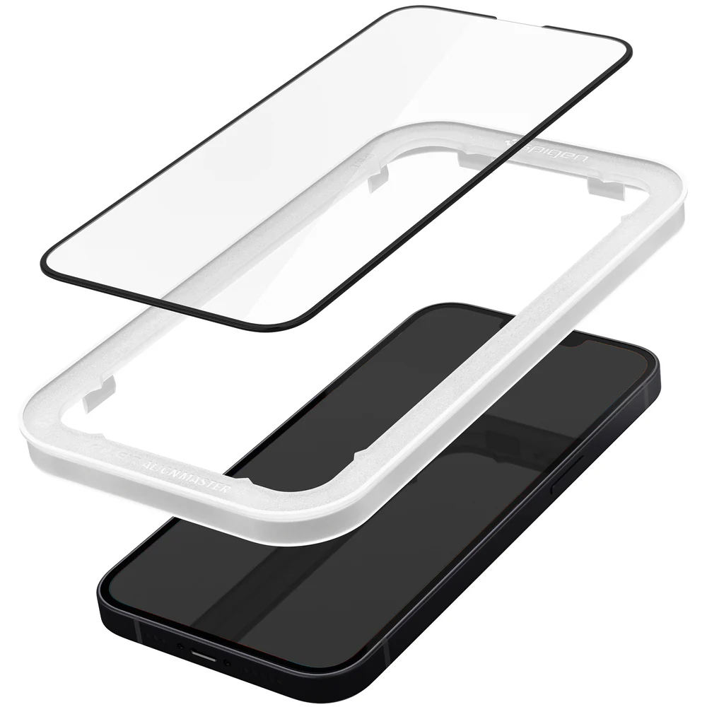 Spigen Apple iPhone 17e / 16e / 14 / 13 / 13 Pro AlignMaster GLAS.tR Full Cover 2PCS Glass Screen Protector - Black - Image 4