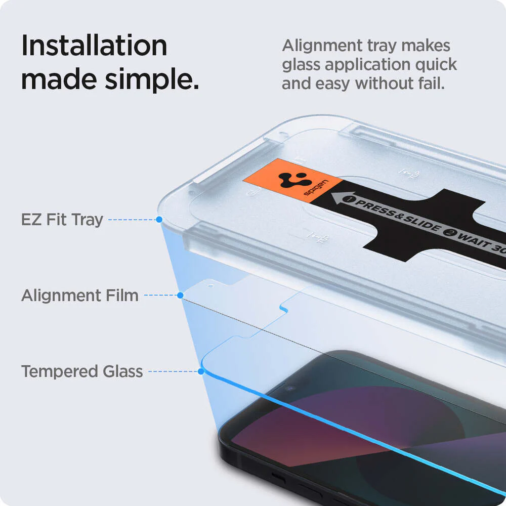 Spigen Apple iPhone 17e/16e/14/13/13 Pro EZ Fit GLAS.tR Slim 2PCS Glass Screen Protector - Clear - Image 3