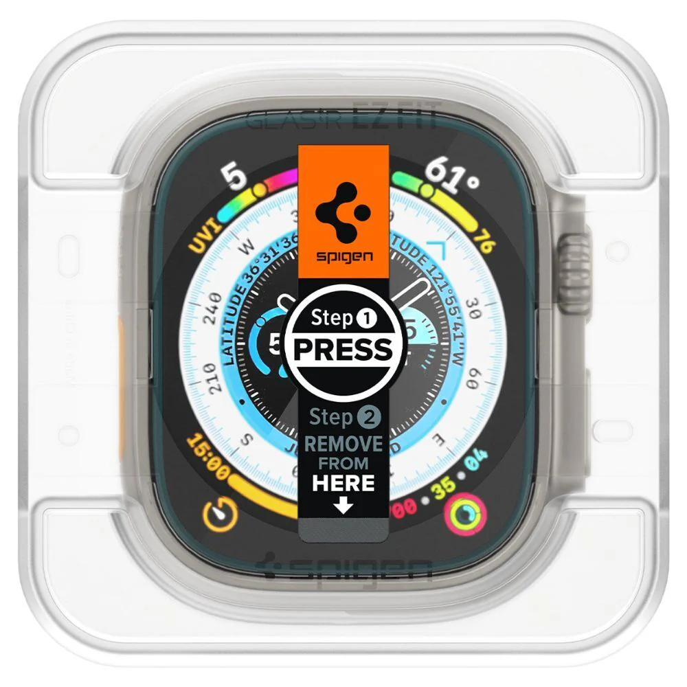 Spigen Apple Watch 49mm EZ Fit GLAS.tR Slim Glass Screen Protector 2PCS (Clear) - Image 3