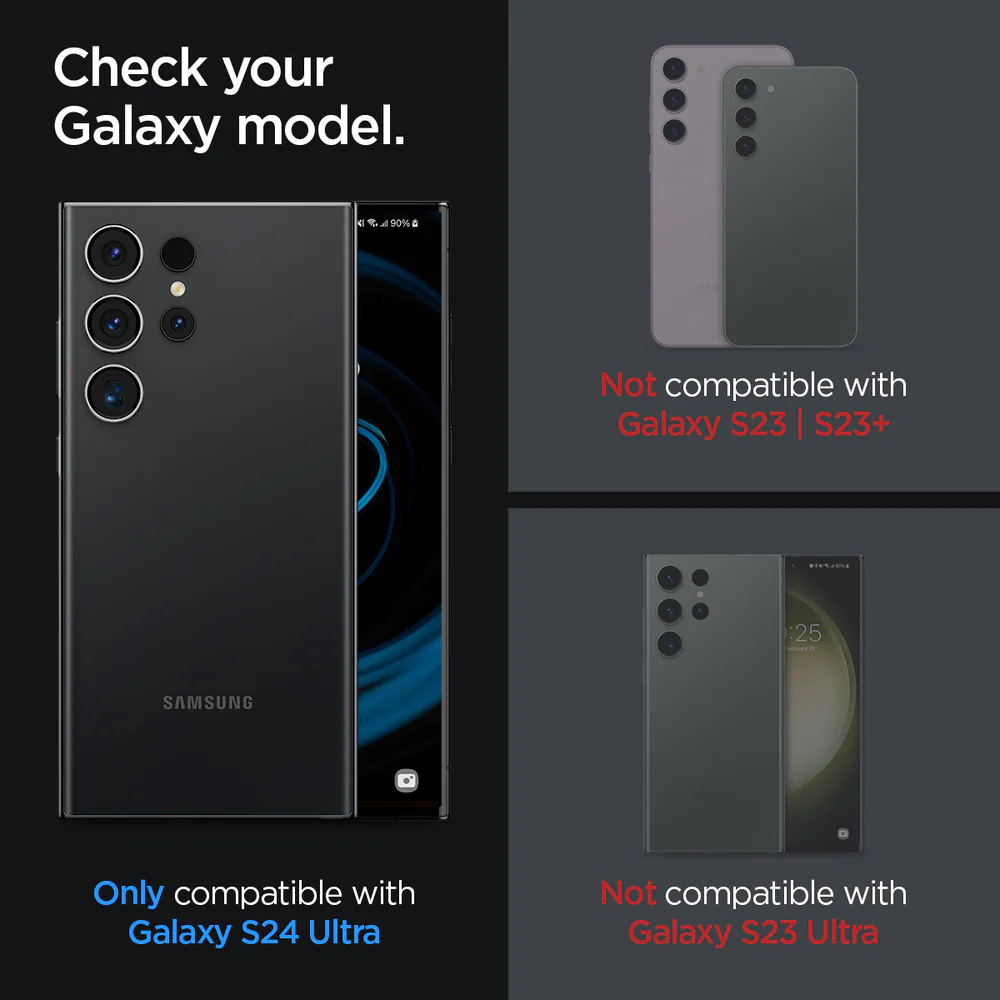 Spigen Samsung Galaxy S24 Ultra EZ Fit GLAS.tR Optik Pro 2PCS Camera Lens Protector - Black - Image 2