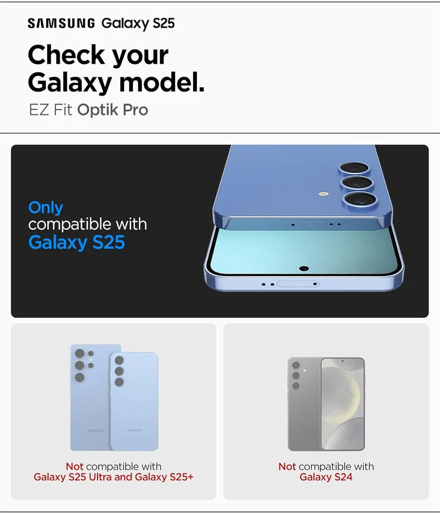 Spigen Samsung Galaxy S25 EZ Fit GLAS.tR Optik Pro HD 2PCS Camera Lens Protector - Black - Image 2
