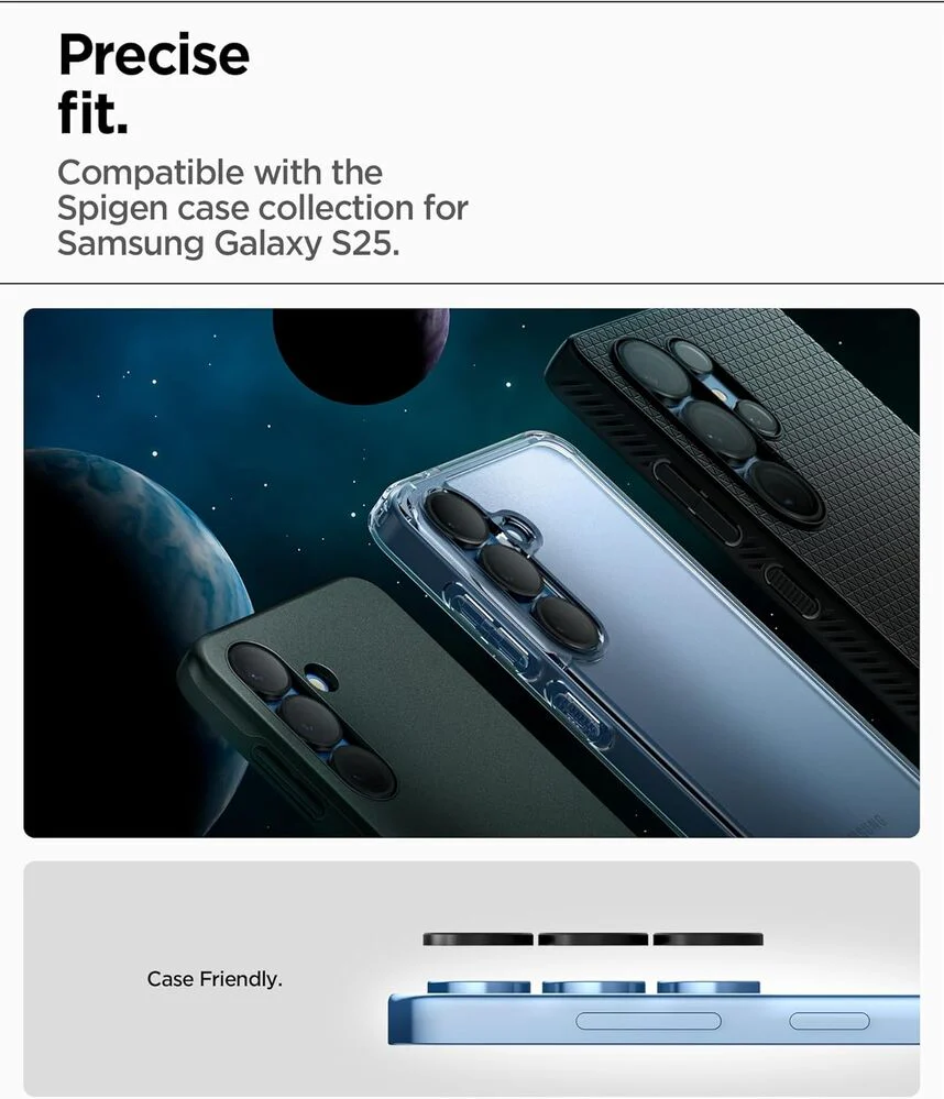 Spigen Samsung Galaxy S25 EZ Fit GLAS.tR Optik Pro HD 2PCS Camera Lens Protector - Black - Image 3