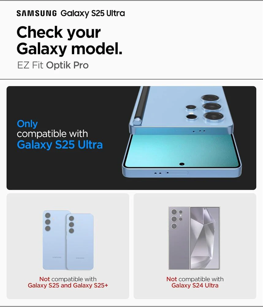 Spigen Samsung Galaxy S25 Ultra EZ Fit GLAS.tR Optik Pro HD 2PCS Camera Lens Protector - Black - Image 2