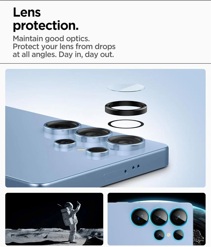 Spigen Samsung Galaxy S25 Ultra EZ Fit GLAS.tR Optik Pro HD 2PCS Camera Lens Protector - Black - Image 4