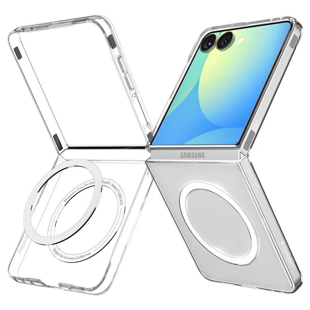 Spigen Samsung Galaxy Z Flip 7 Air Skin (MagFit) Case - Clear Case / White Ring - Image 2