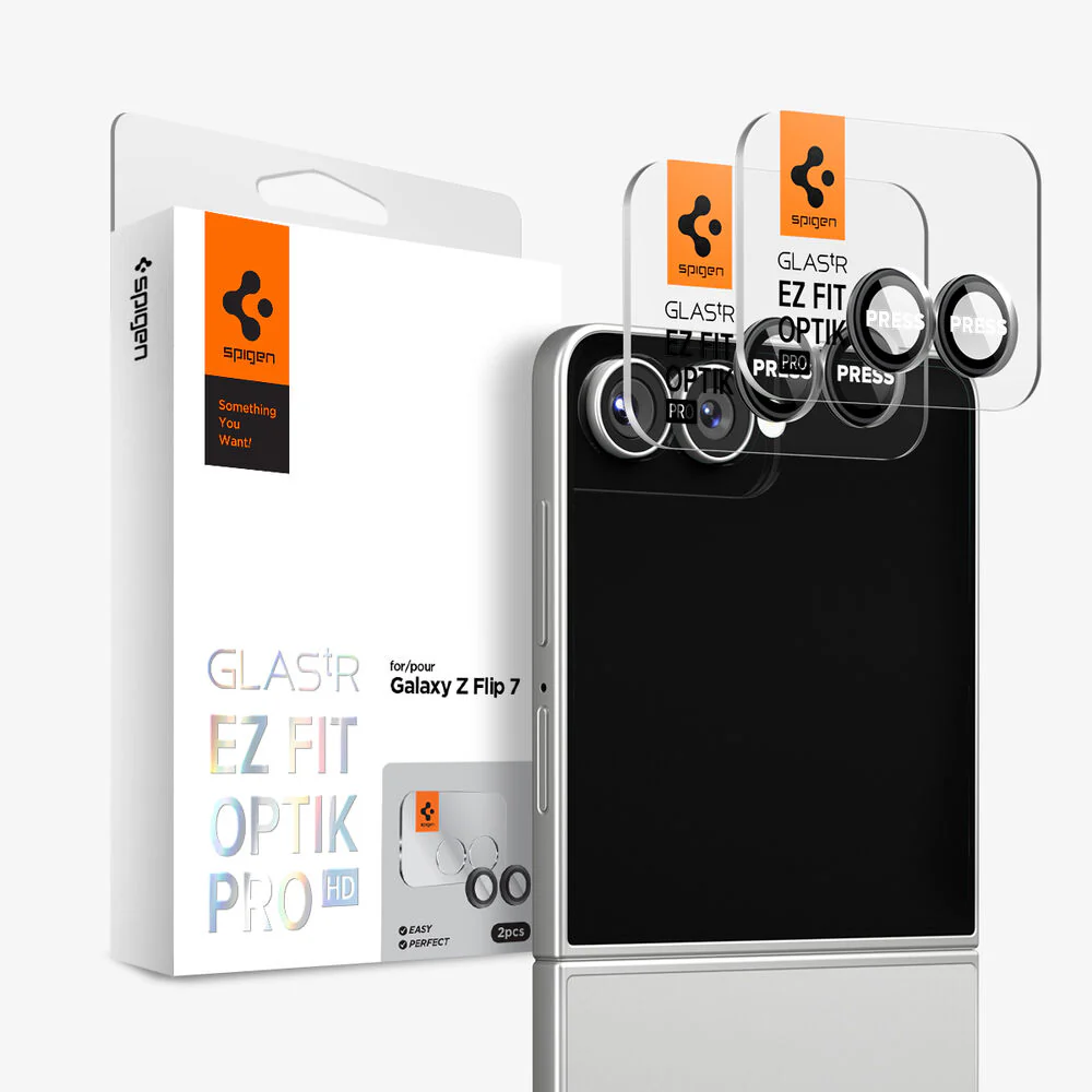 Spigen Samsung Galaxy Z Flip 7 GLAS.tR EZ Fit Optik Pro HD 2PCS Glass Screen Protector - Black - Image 2