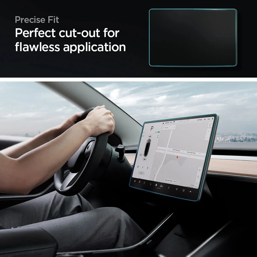 Spigen Tesla Model 3 Y (2017-2024) EZ Fit GLAS.tR Anti-Glare Glass Screen Protector 15" (Anti Glare Clear) - Image 2