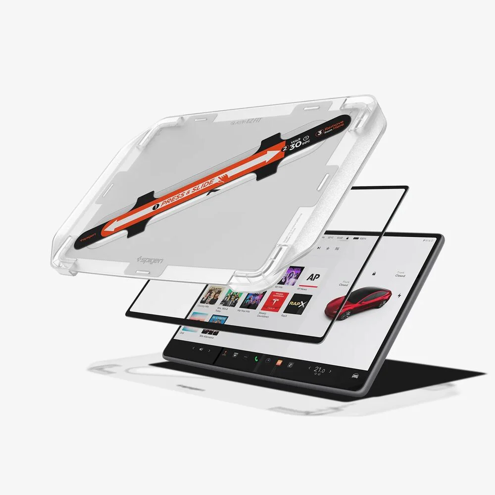 Spigen Tesla Model Y Juniper (2025-2026) GLAS.tR EZ Fit Glass Screen Protector 15.4" (Black) - Image 2