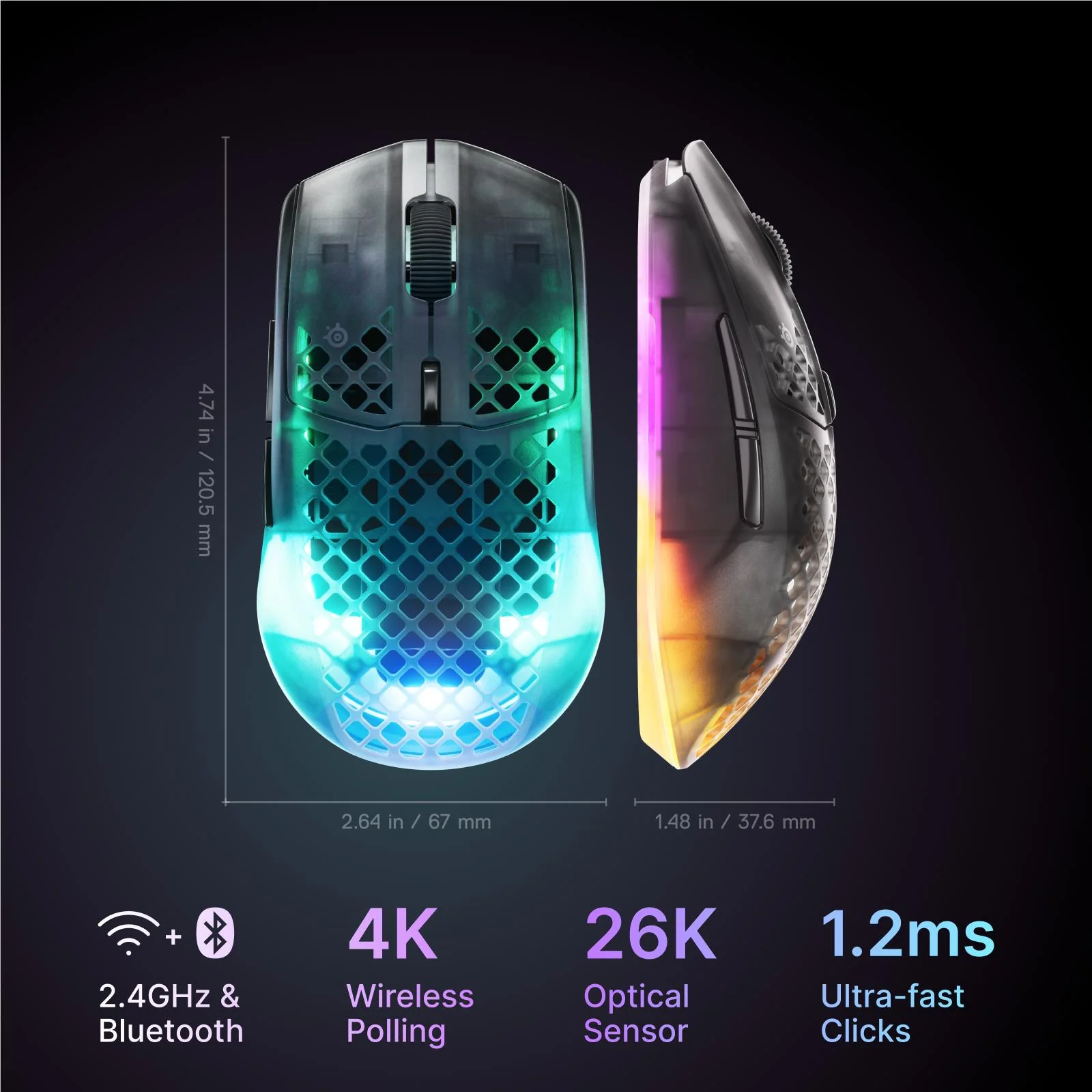 SteelSeries Aerox 3 Gen 2 Wireless Gaming Mouse Shadow - Image 2