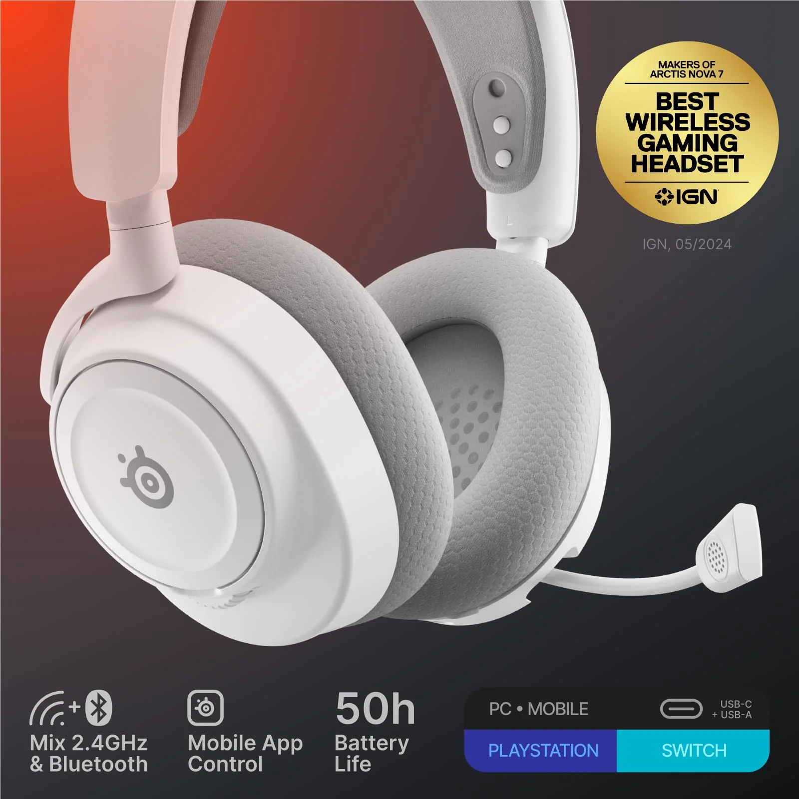 SteelSeries Arctis Nova 7 Gen 2 Wireless Gaming Headset (White) - Image 2