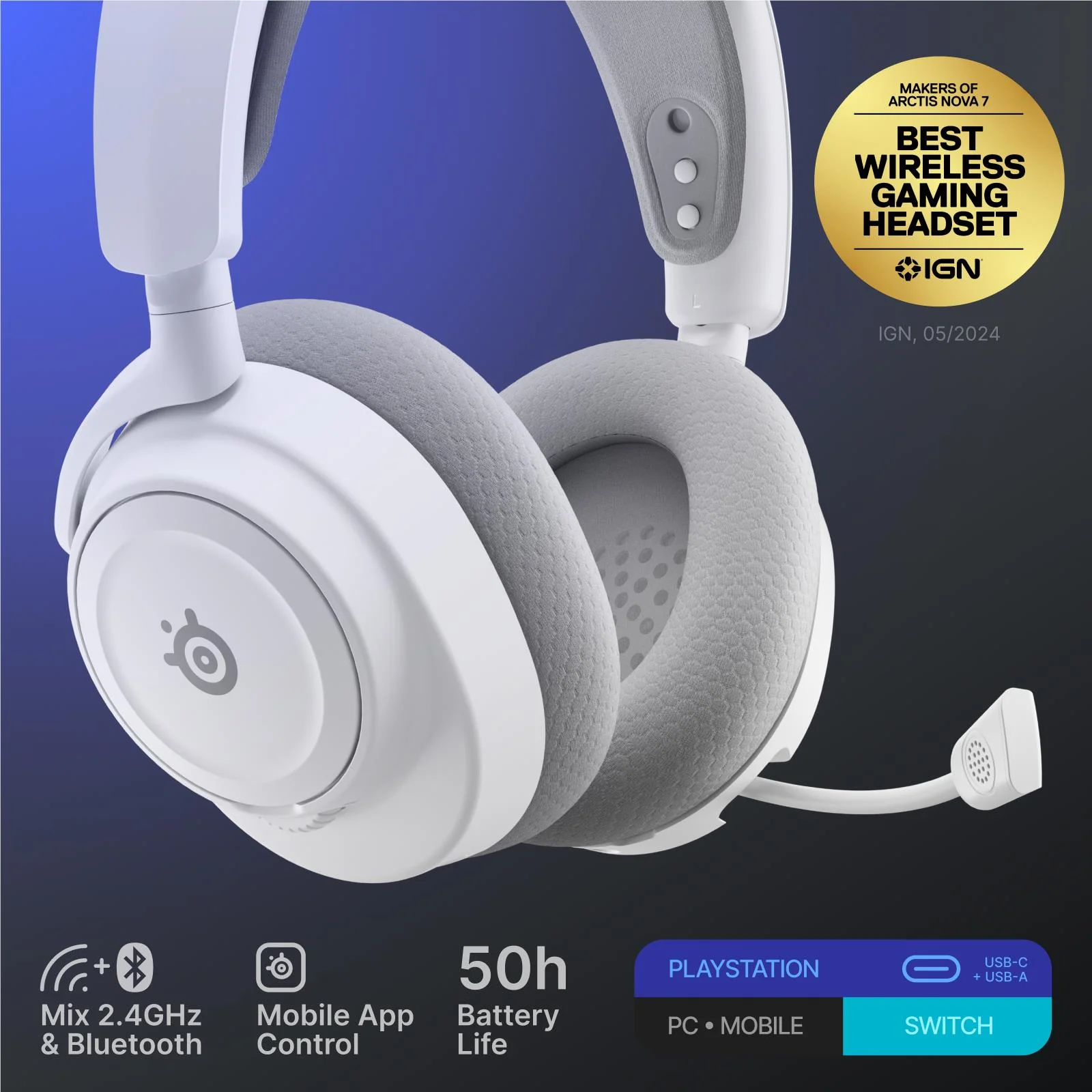 SteelSeries Arctis Nova 7P Gen 2 Wireless Gaming Headset (White) - Image 2