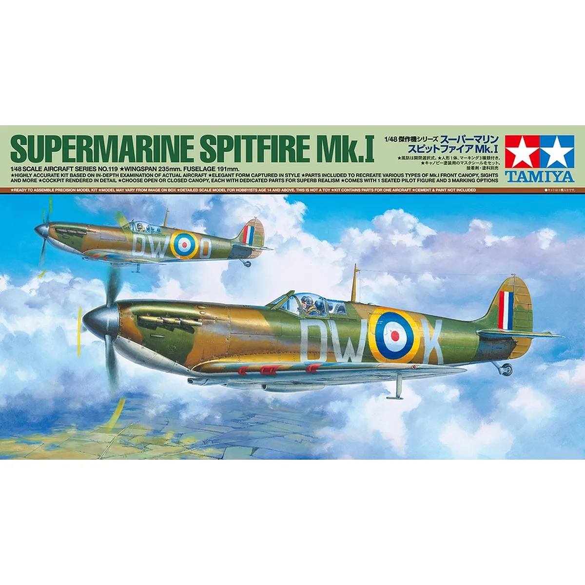 Tamiya 1/48 Supermarine Spitfire Mk.I Fighter Scaled Plastic Model Kit