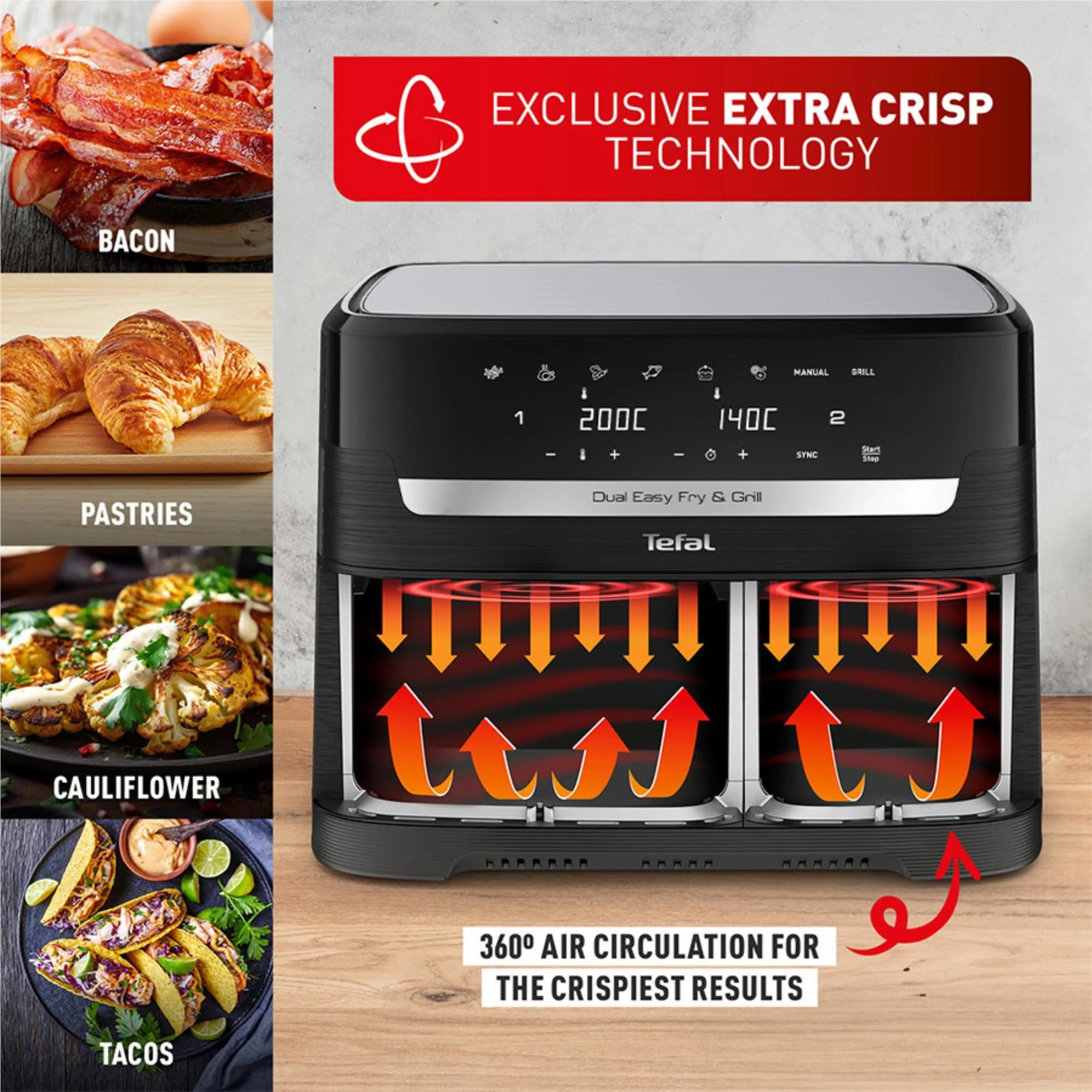 Tefal EY9458 Dual Easy Fry & Grill 11L Air Fryer - Image 6
