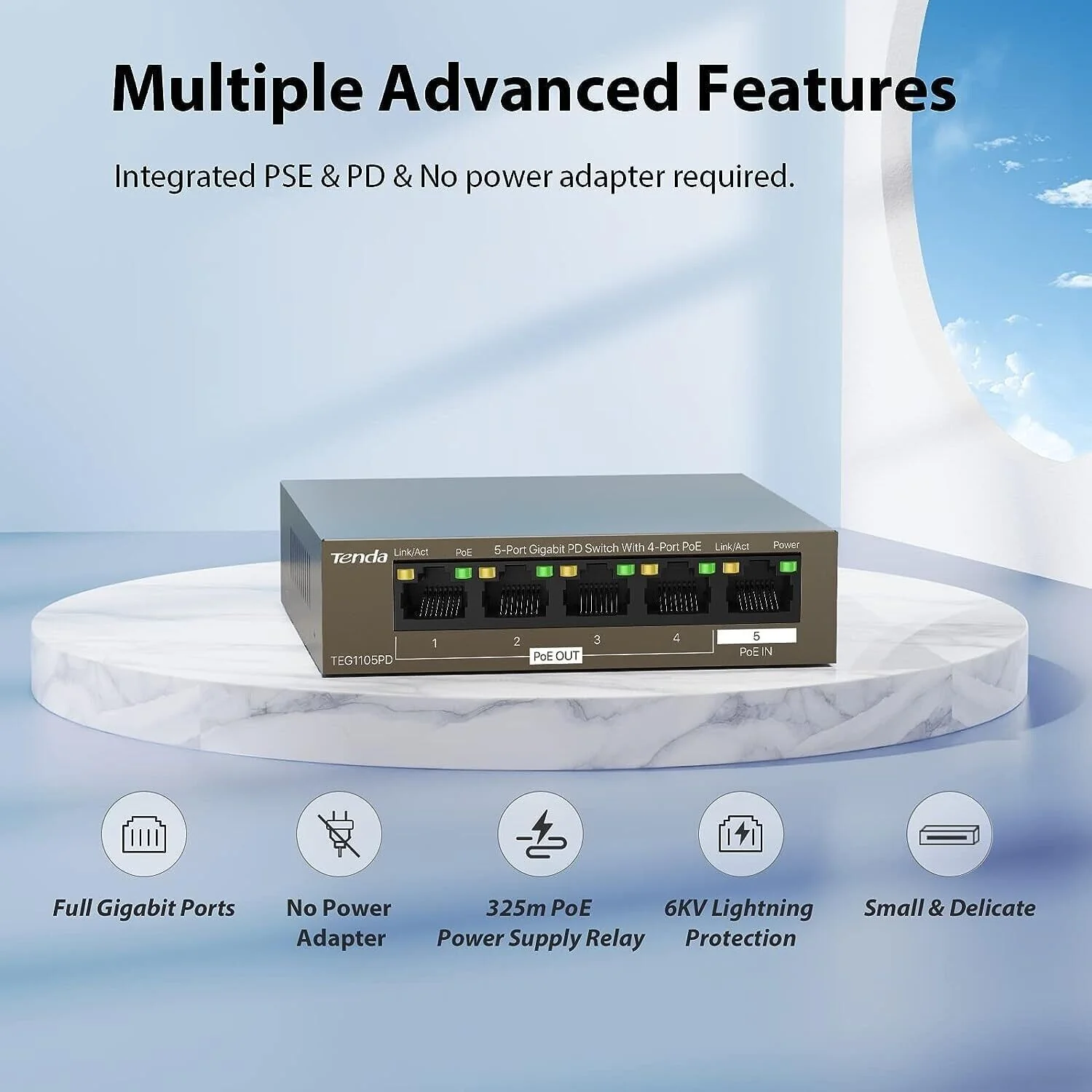 Tenda TEG1105PD 5-Port Network Switch Gigabit Power Delivery With 4-Port PoE+ - Image 2