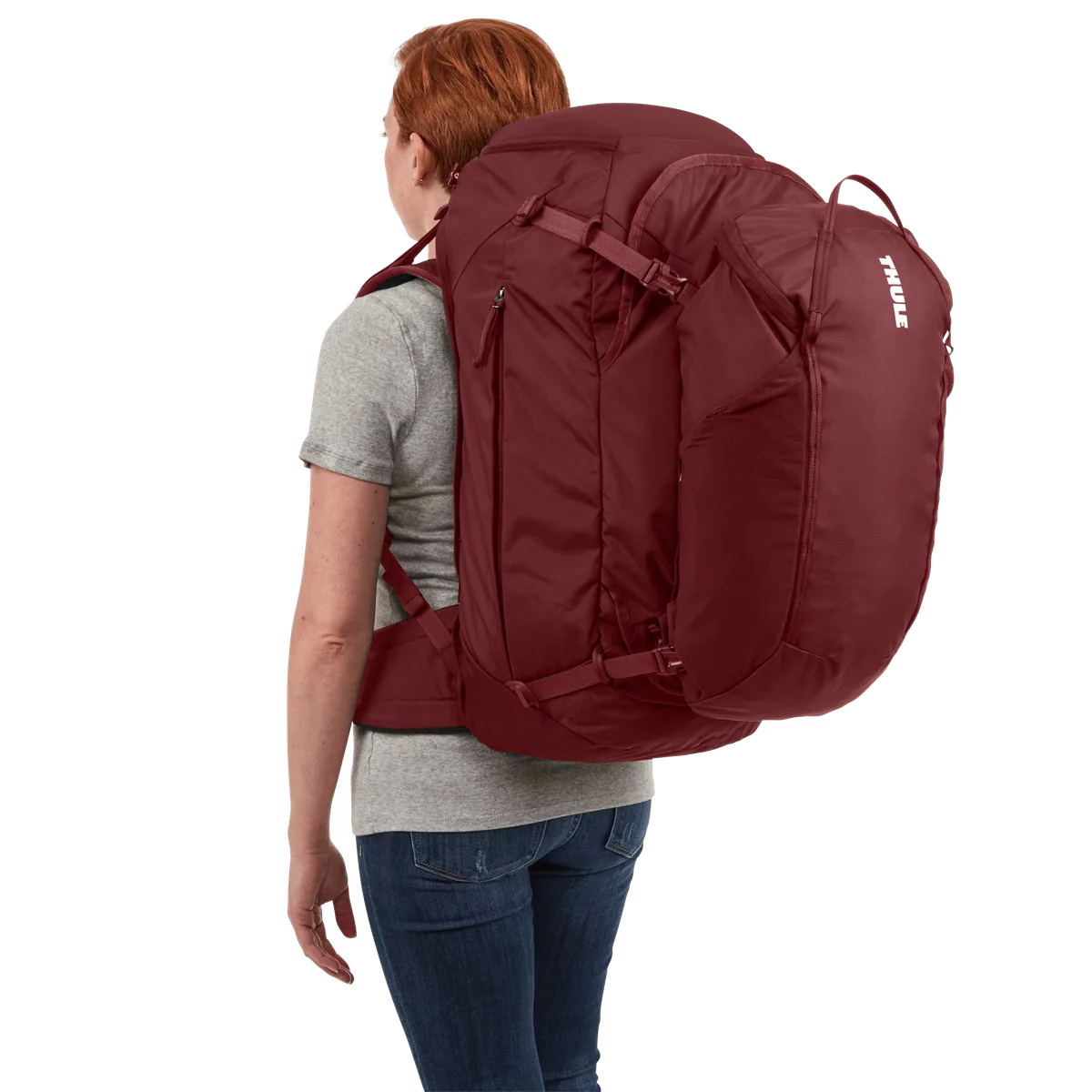 Thule 60L Womens 2-in-1 Landmark Adventure Travel Backpack Bag in Dark Bordeaux Red - Image 10