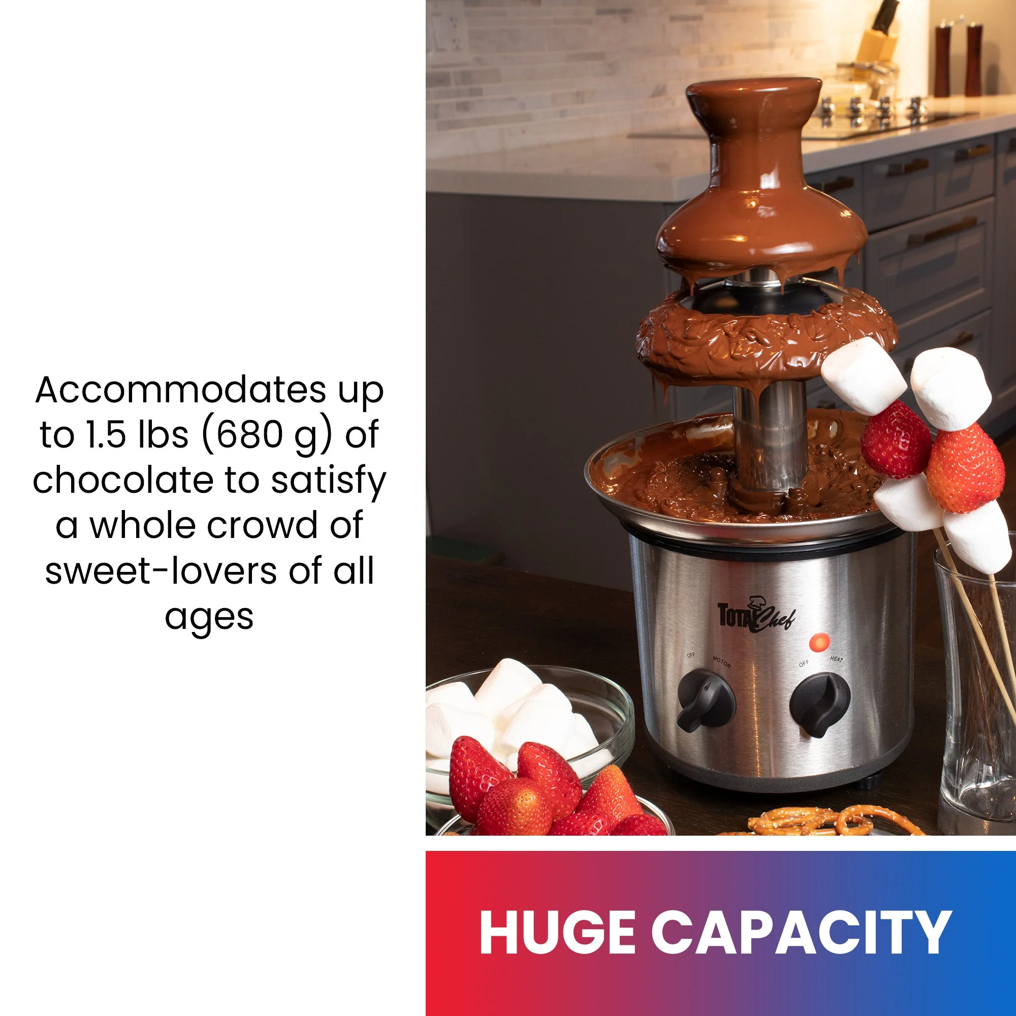 Total Chef 3 Tier Chocolate Fondue Fountain 680g Capacity, Stainless Steel - Image 3