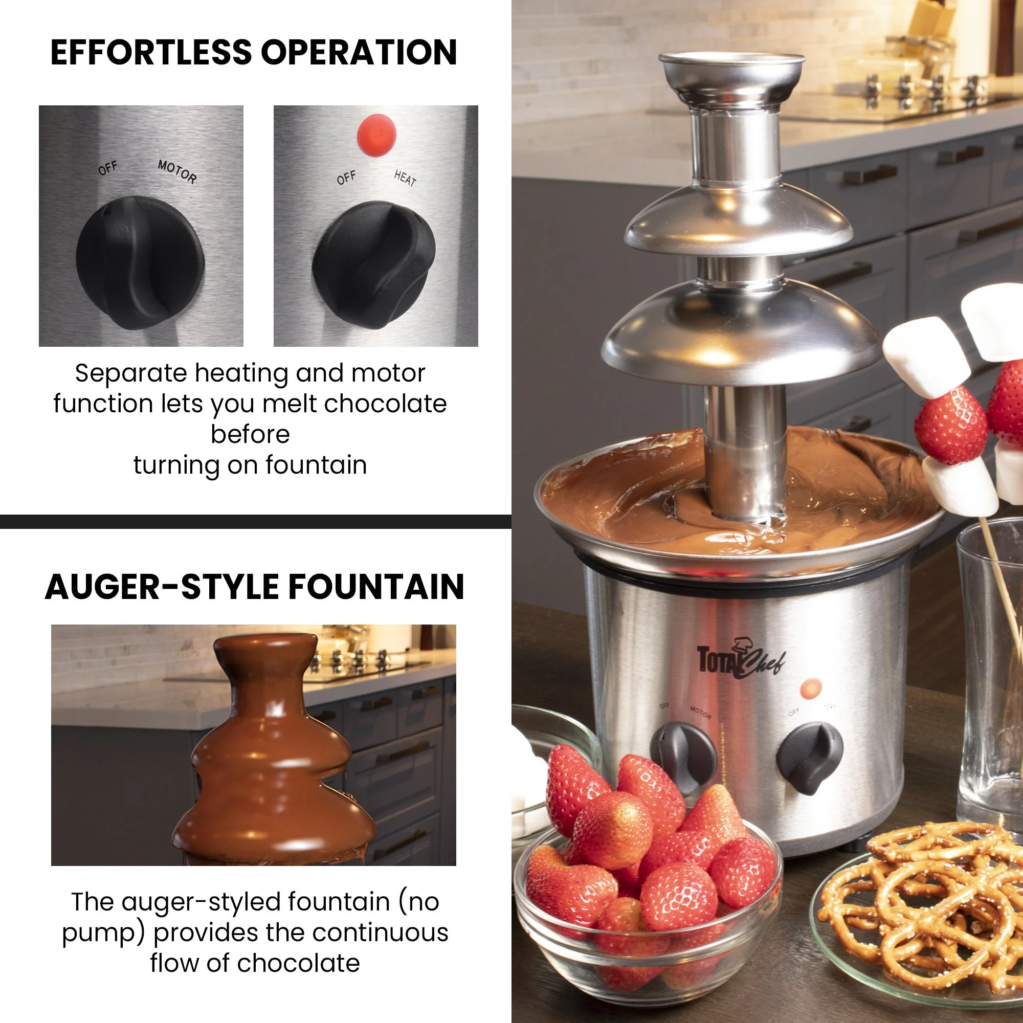 Total Chef 3 Tier Chocolate Fondue Fountain 680g Capacity, Stainless Steel - Image 4