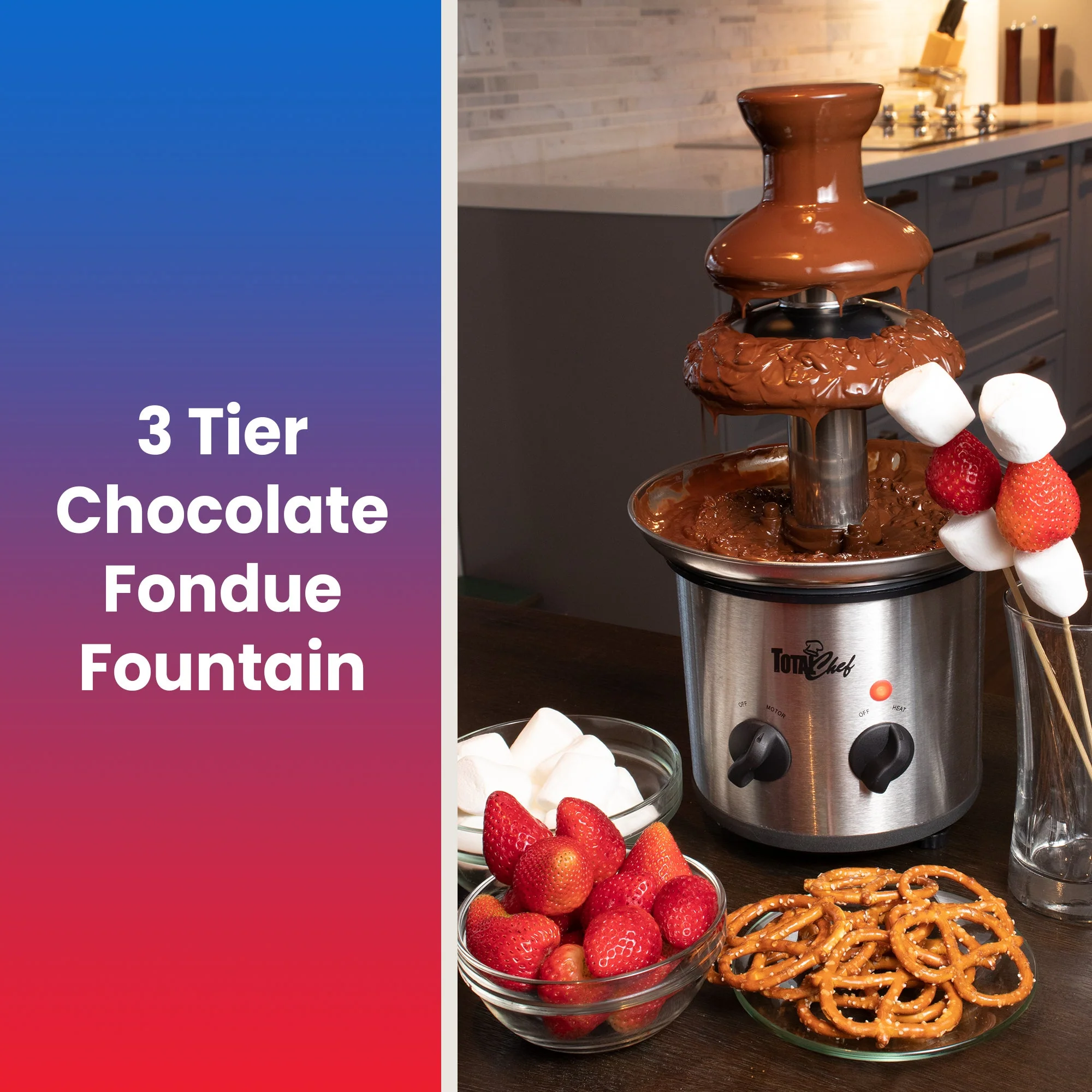 Total Chef 3 Tier Chocolate Fondue Fountain 680g Capacity, Stainless Steel - Image 6