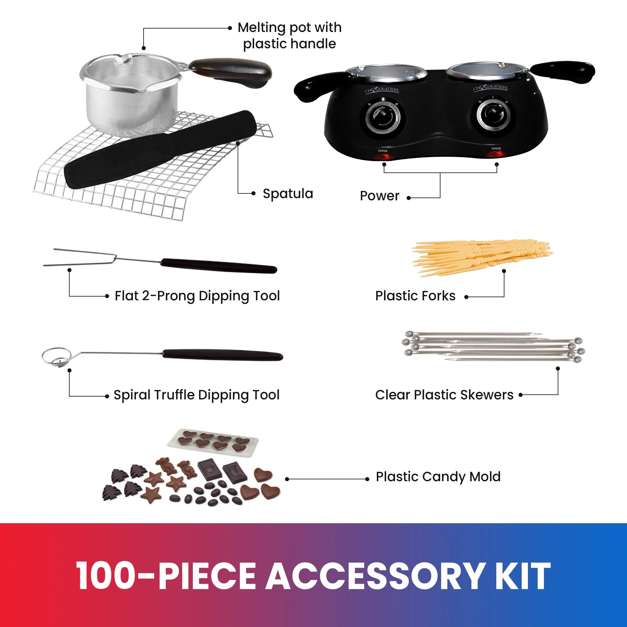 Total Chef Deluxe Chocolatiere Dual Chocolate Melter, 500g Black - Image 3