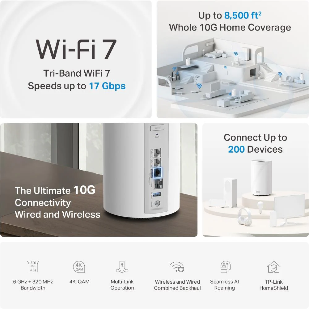 TP-Link Deco BE17000 Tri-Band Whole Home Mesh Wi-Fi System (3-pack) - Image 2