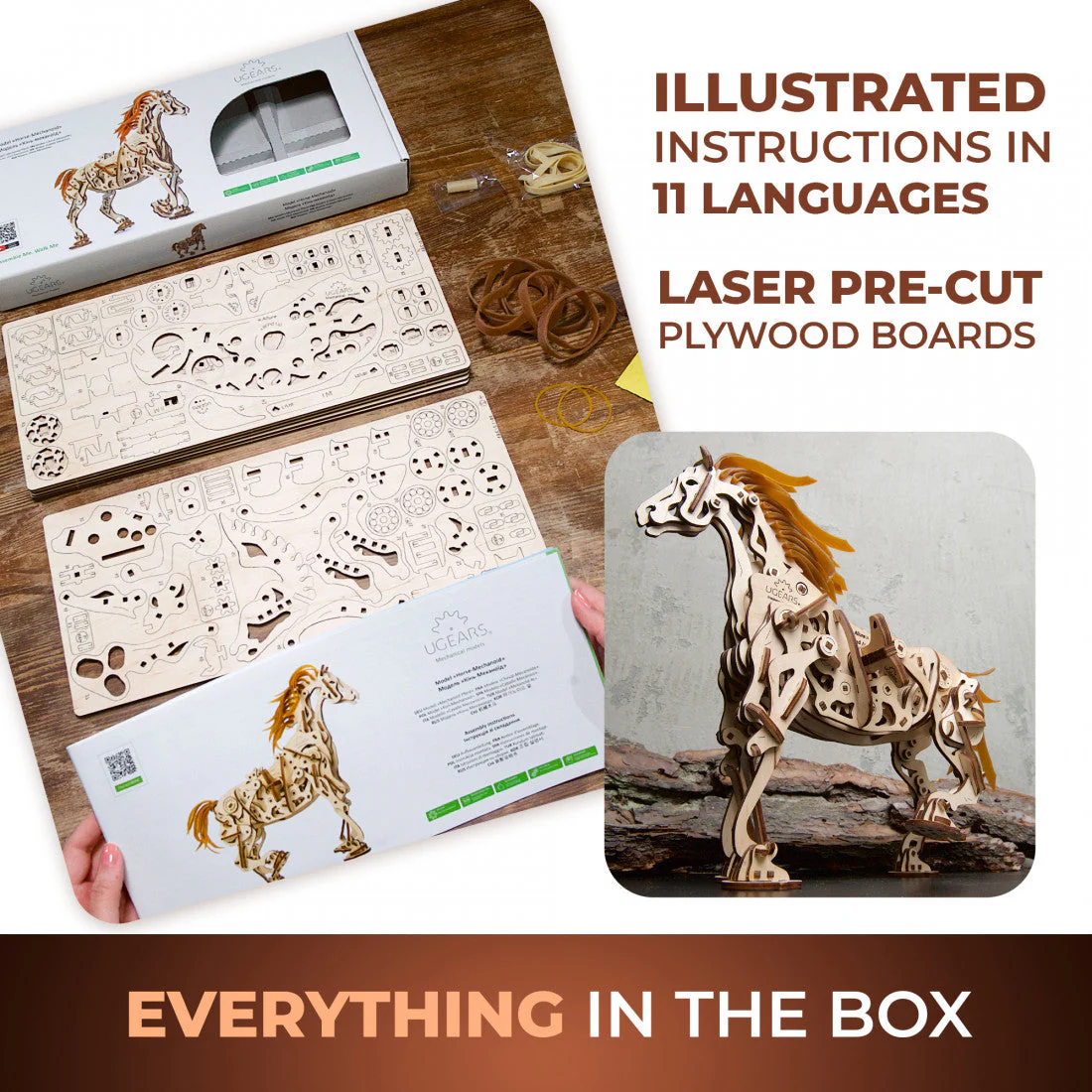 UGears Mechanical Horse Wooden 3D Puzzle DIY Model Kit - Image 4