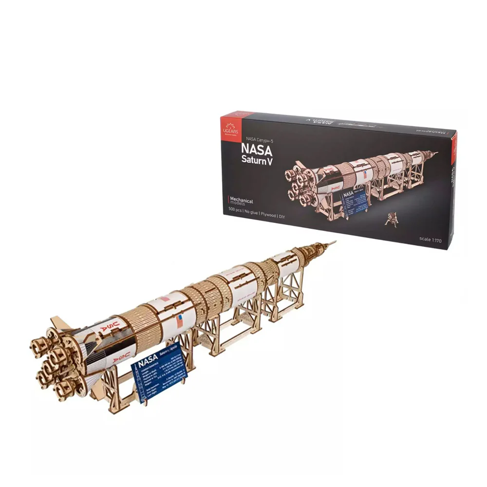 Ugears NASA Saturn V Rocket Wooden Mechanical 3D Model Kit - Image 2