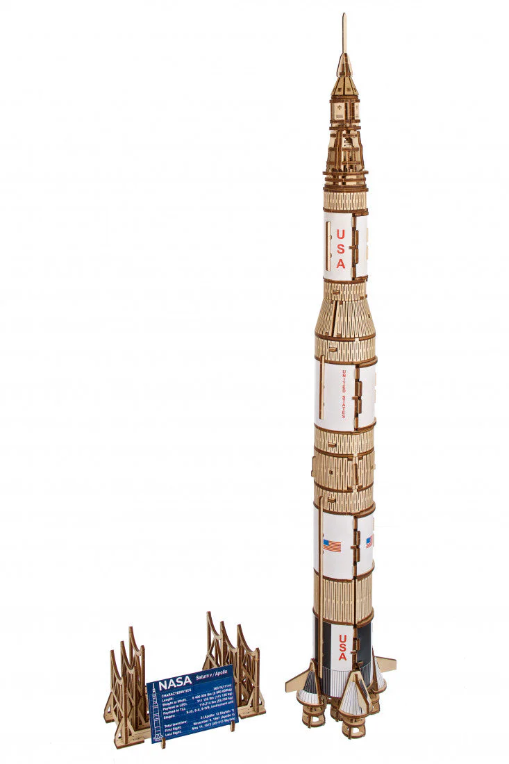 Ugears NASA Saturn V Rocket Wooden Mechanical 3D Model Kit - Image 4