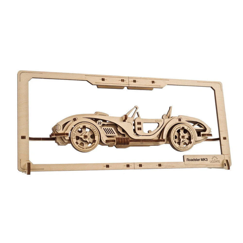 Ugears Roadster MK3 2.5D Puzzle Mechanical Wooden Model Kit - Image 4