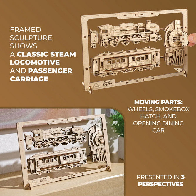 Ugears Steam Express 2.5D Puzzle Wooden Mechanical Model Kit - Image 5