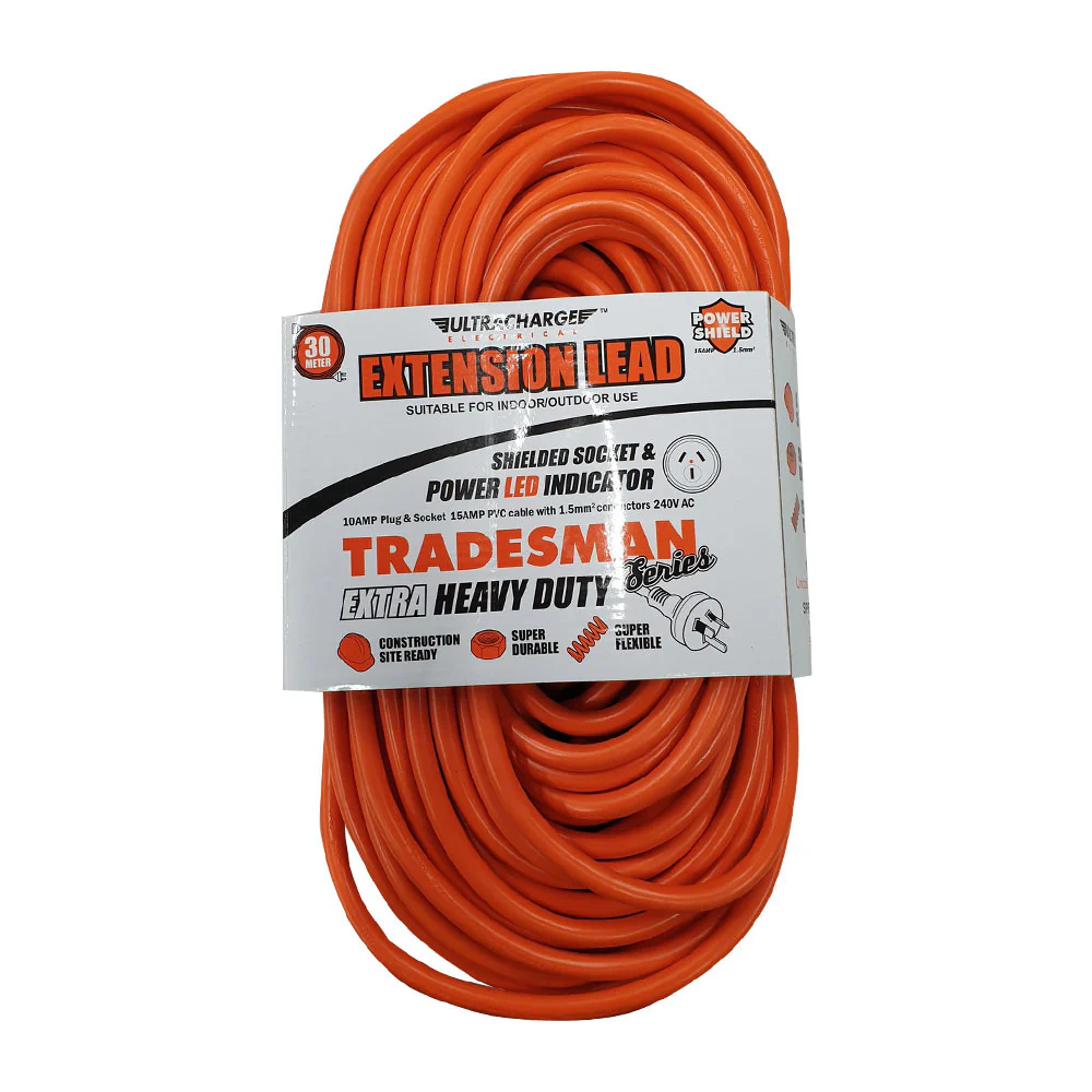 Ultracharge 30m Extension Lead 10A Extra Heavy Duty (Red) - Image 2