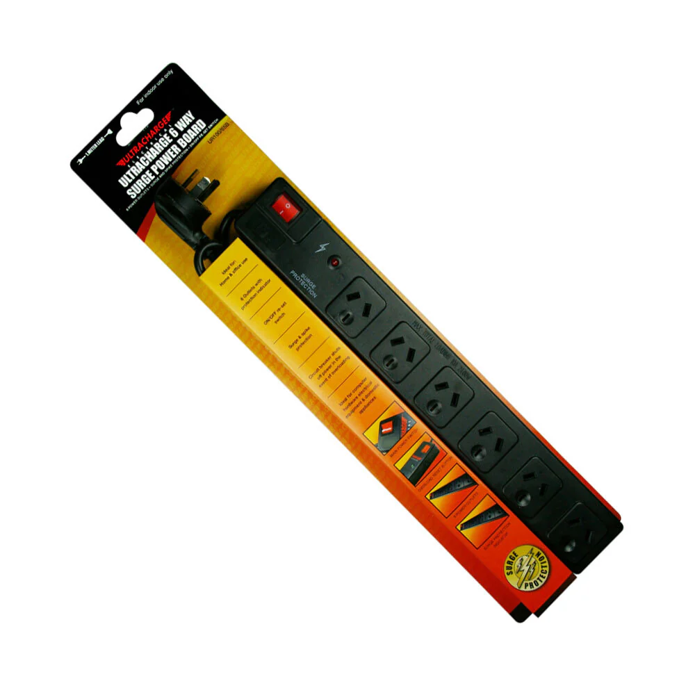 Ultracharge 6-Outlet Surge Protection Power Board with Switch (Black) - Image 2