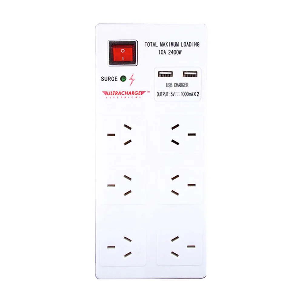 Ultracharge 6-Socket Surge Protector USB (White) - Image 2