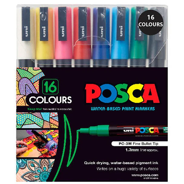 Uni POSCA PC-3M Paint Markers 1.3mm Assorted Colours 16 Pack - Image 2
