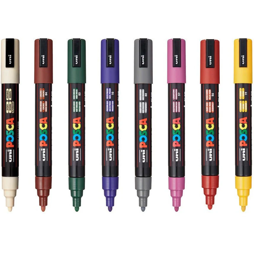 Uni POSCA PC-5M Paint Markers Bullet Tip Medium 8 Colour Pack (Dark Colours) - Image 2