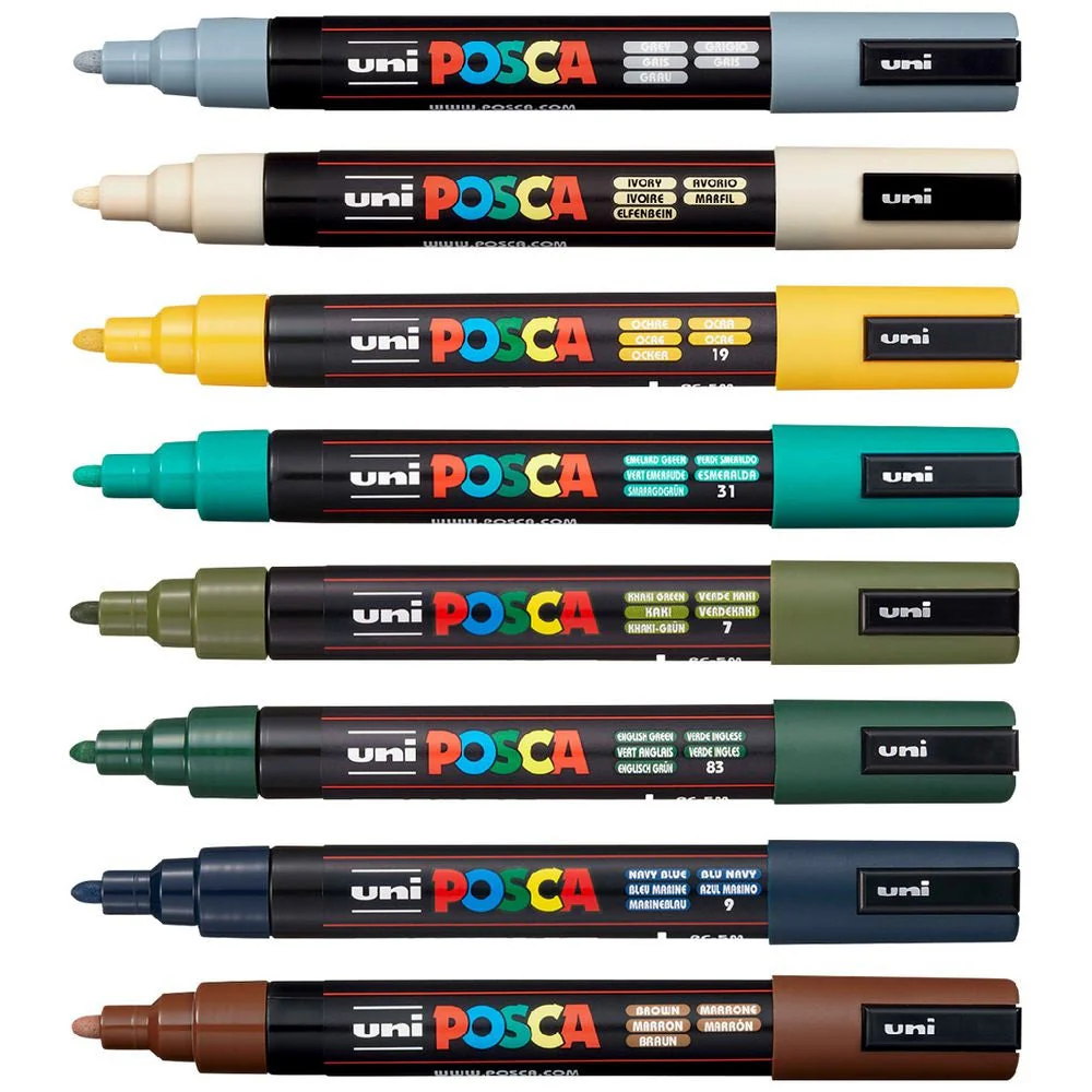 Uni POSCA PC-5M Paint Markers Bullet Tip Medium 8 Colour Pack (Earth Tones) - Image 2