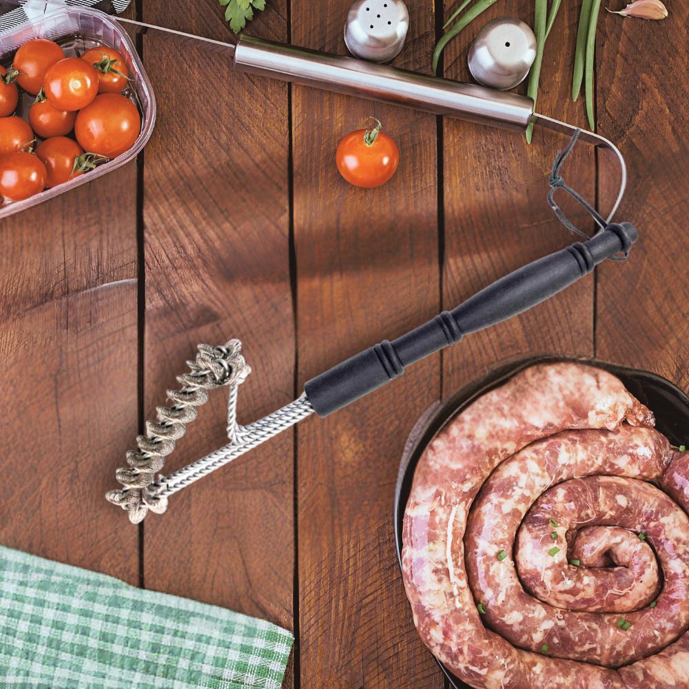 Urban Kitchen BBQ Grill Brush Stainless Steel Leather Strip 39x4x4cm - Image 3