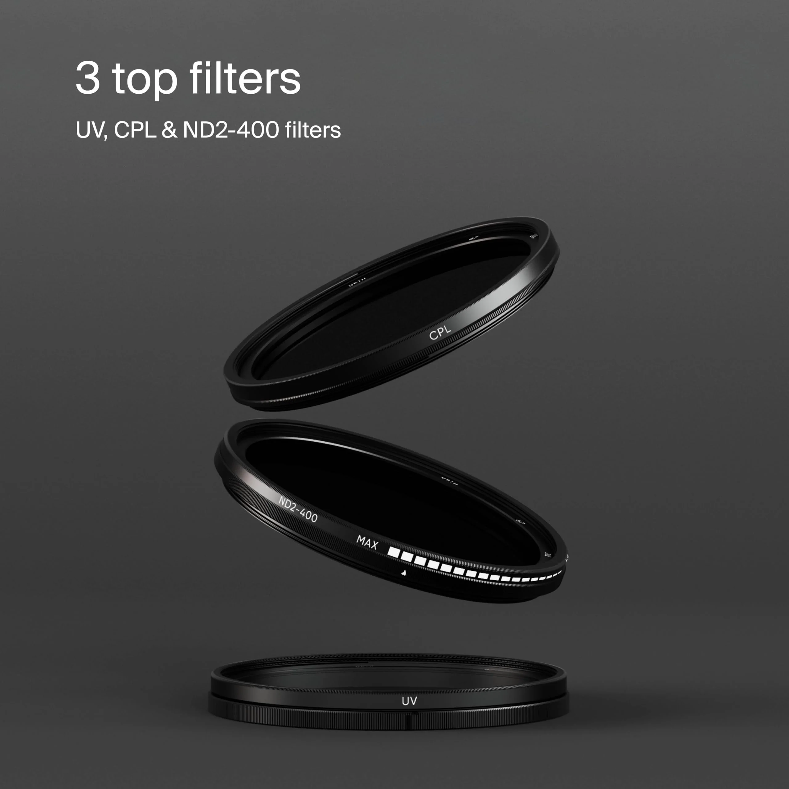 Urth 55mm UV, Circular Polarizing (CPL), ND2-400 Lens Filter Kit - Image 2