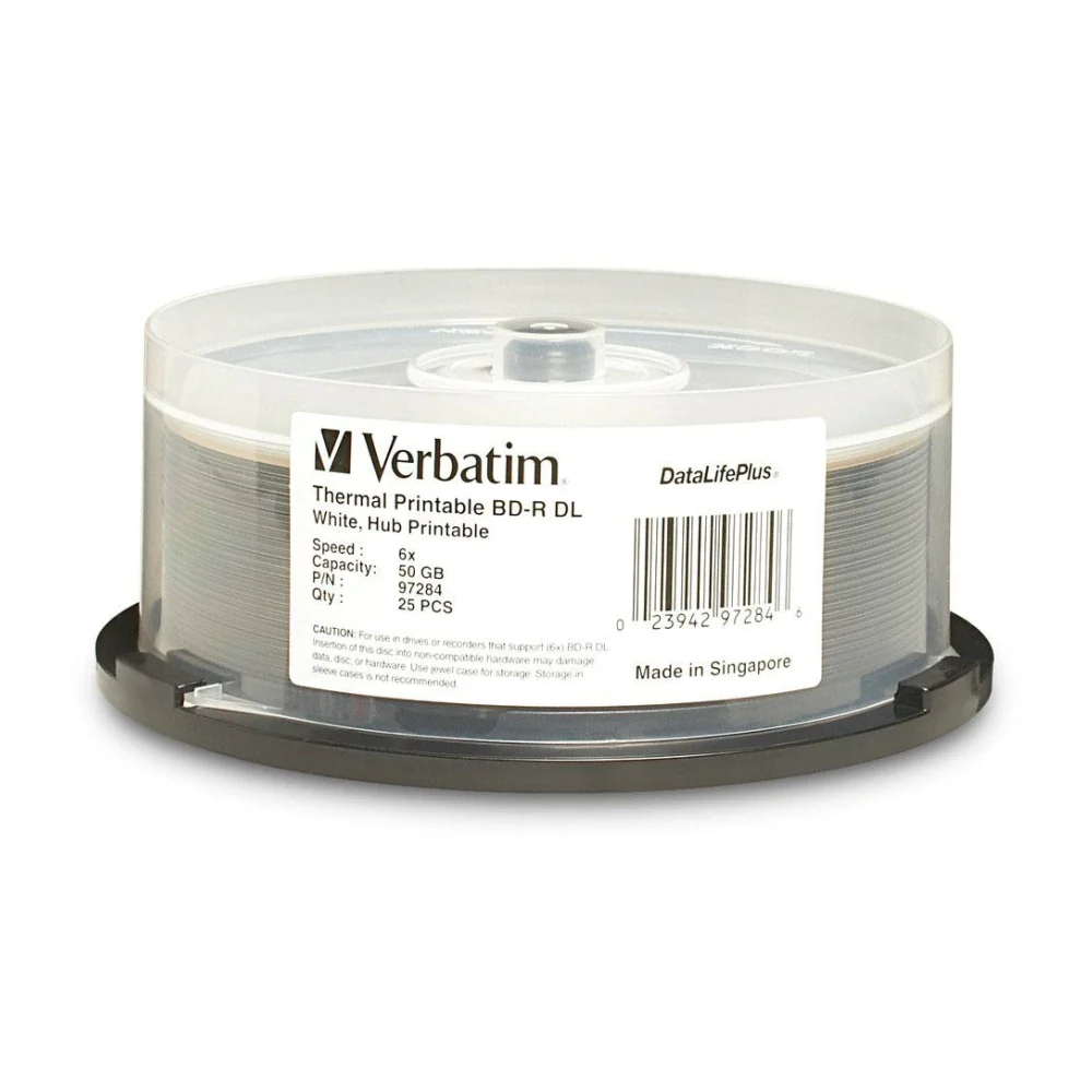 VERBATIM BD-R DL Spindle White Wide Thermal 6x Blank Disc 50GB 25pc