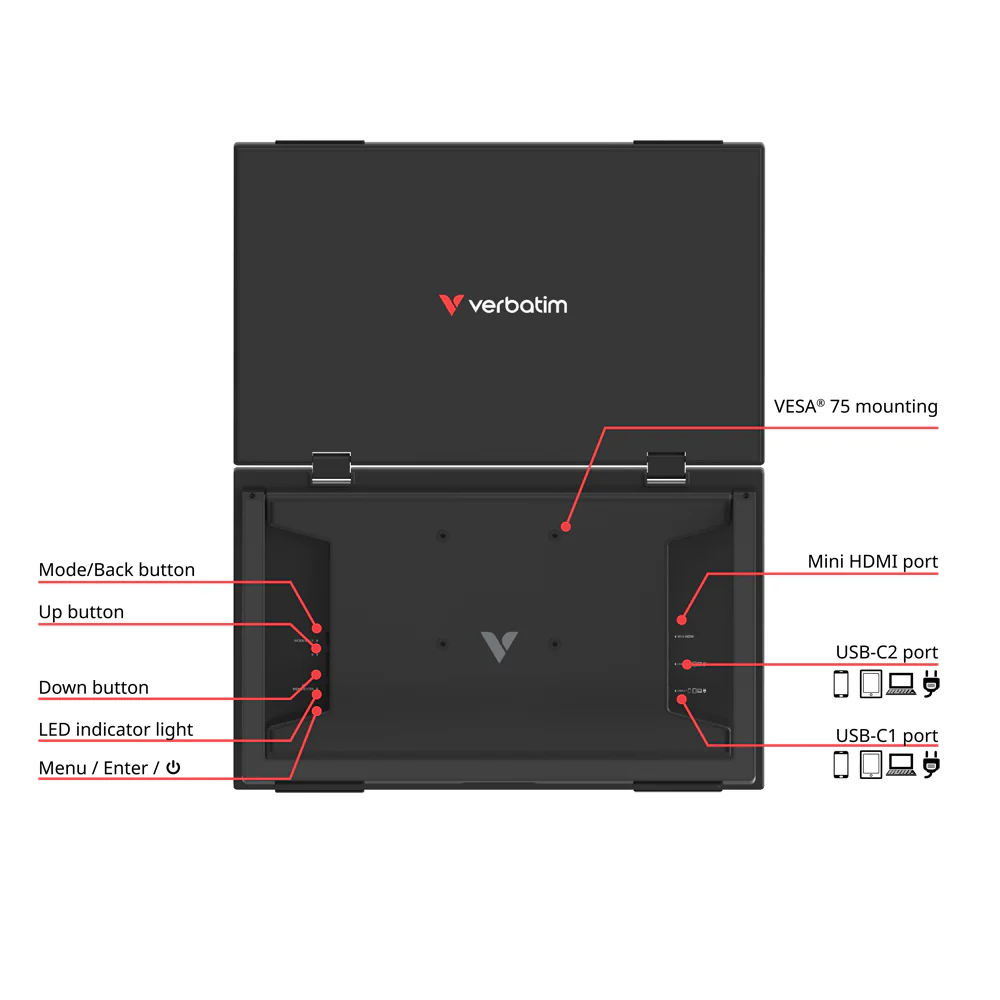 Verbatim Portable Dual Monitors HD 1080p Essentials Laptop 15.6" Screen Black - Image 4