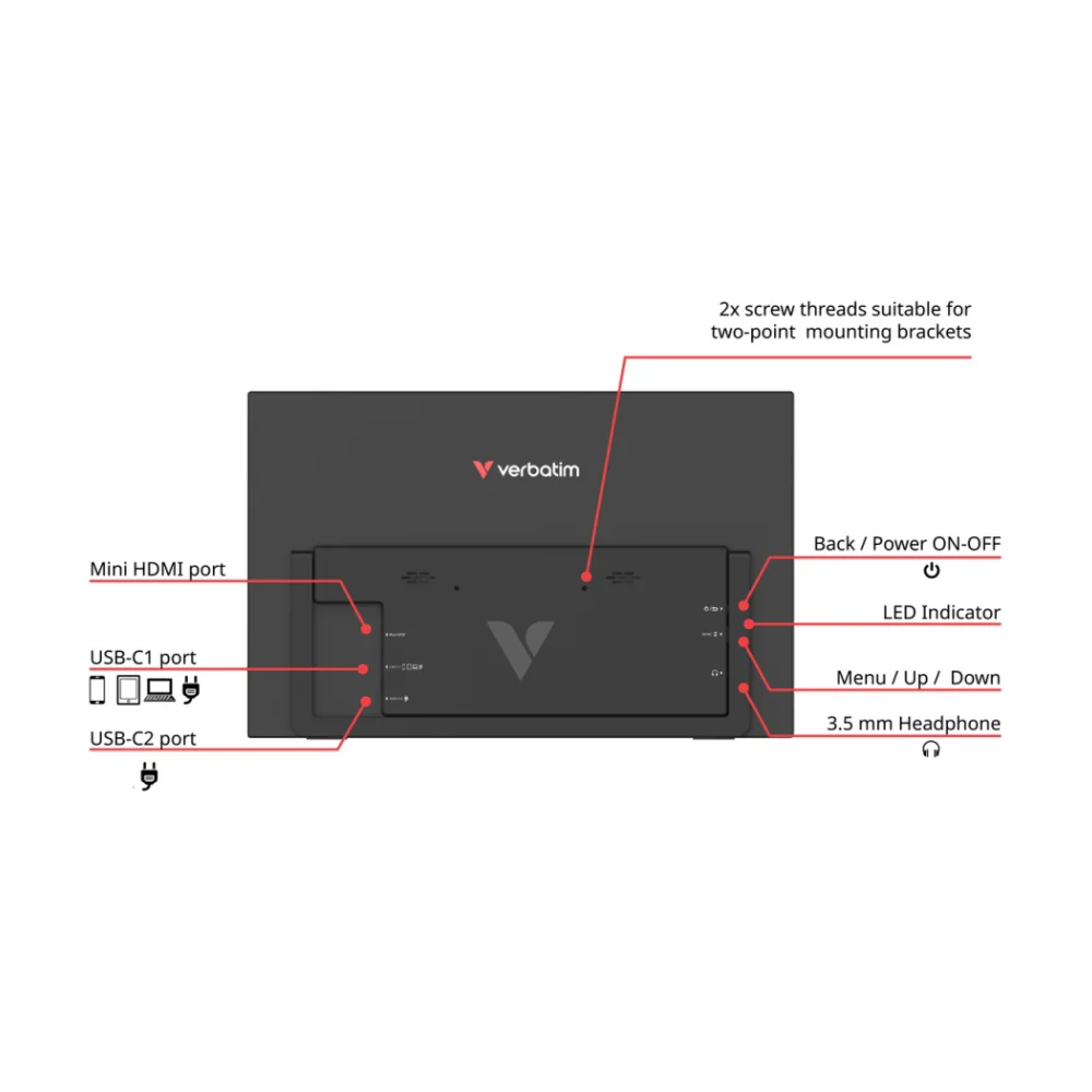 Verbatim Portable Touchscreen Monitor HD 1080p Light Laptop 14" Screen Black - Image 4