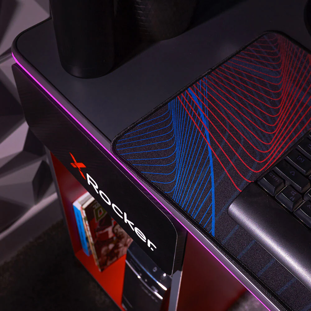 X Rocker Carbon-Tek Gaming Desk with Wireless Charging & LED Lighting (Black) - Image 9
