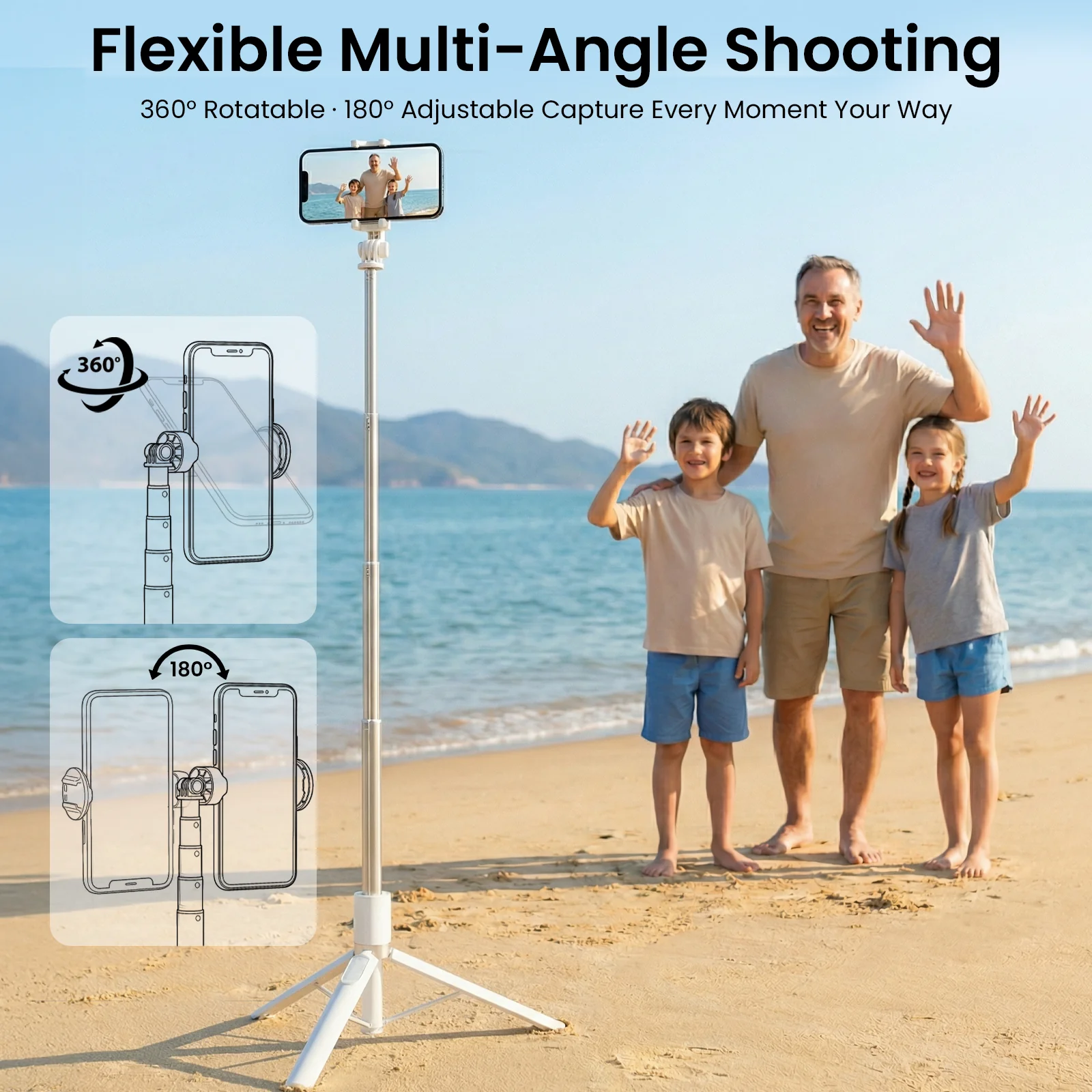 ZLOS Auto-Open Tripod Selfie Stick with Bluetooth Remote (White) - Image 2