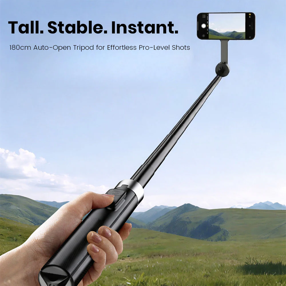 ZLOS PS14 Auto-Open 180cm Tall Tripod Magnetic Selfie Stick with Bluetooth Remote - Image 2
